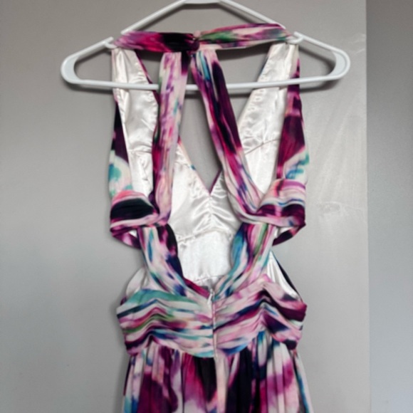 Aidan Mattox Halter Print Chiffon Open Back Gown Multicolor US 4 - Picture 5 of 10